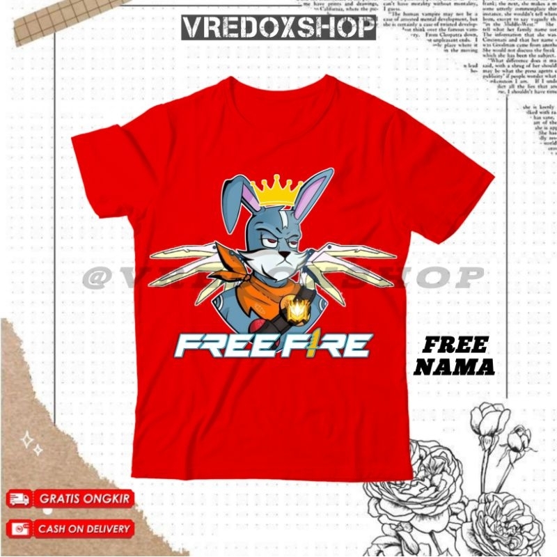 Kaos Atasan Anak Motif FF Free Fire Bundle Kelinci Keren/ Baju FF Bundle Kelinci Sayap Legend Bundle
