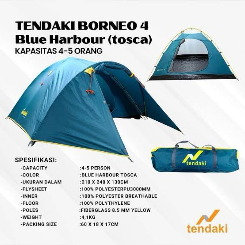 TENDA TENDAKI BORNEO 4 TENDA CAMPING 4 ORANG-DOME-DOUBLE LAYER