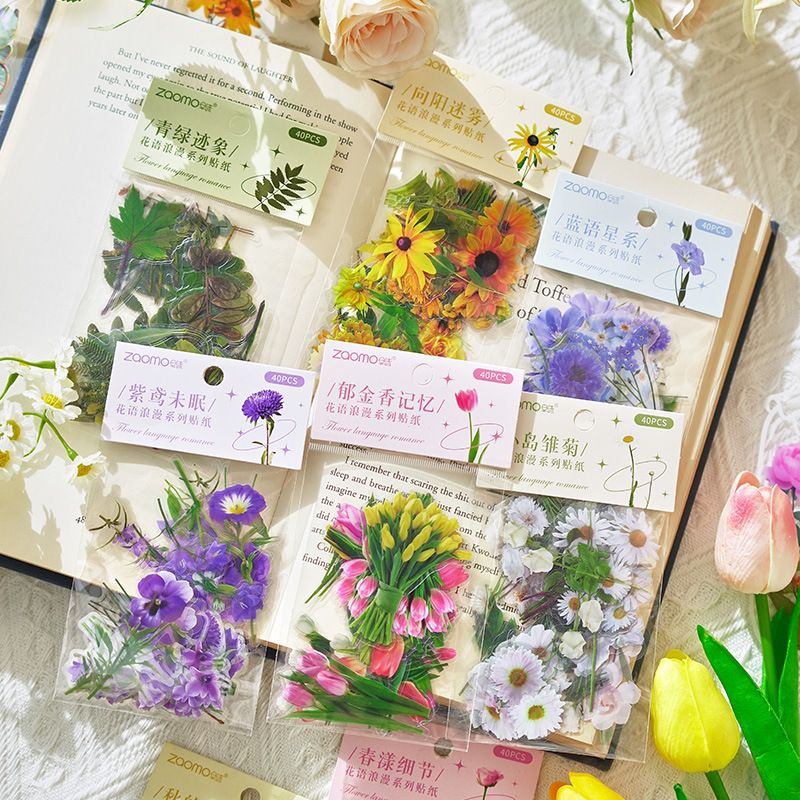 

KIANDAA 40pcs Sticker pack bahan pvc waterproof motif Flower Stiker Bunga zaomo sunflower Butterfly Angel Teddy Plaster Tulip daisy Rose jurnal vintage floral korea stationery makassar cod