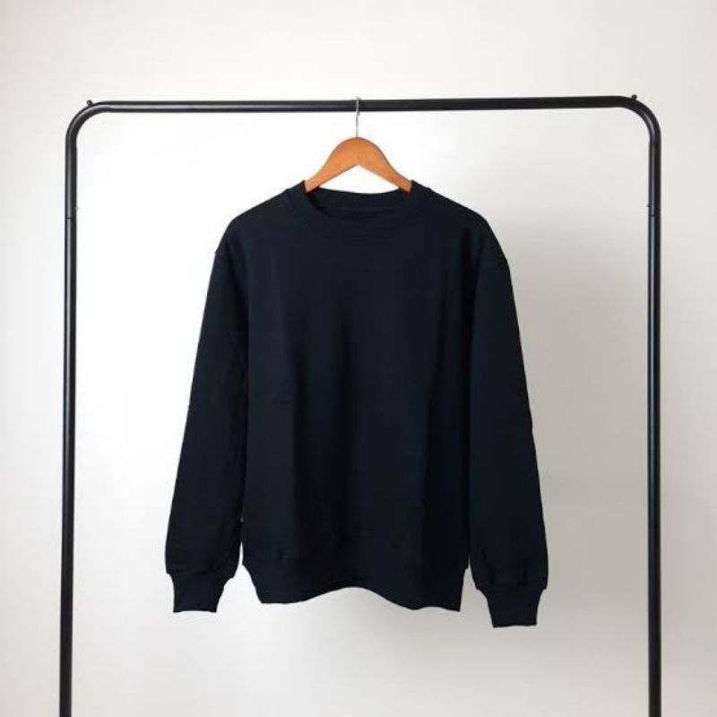 Sweater Crewneck Pria Hitam Polos