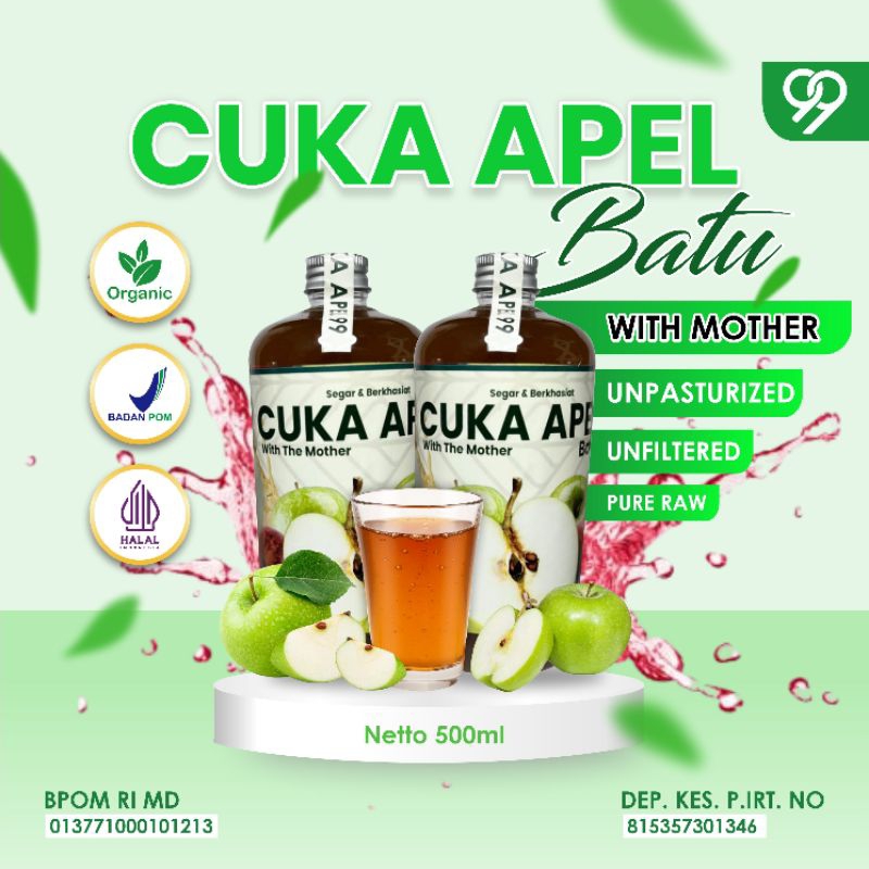 

Cuka apel batu 99 500ml with mother organik - Apple cider vinegar Asli
