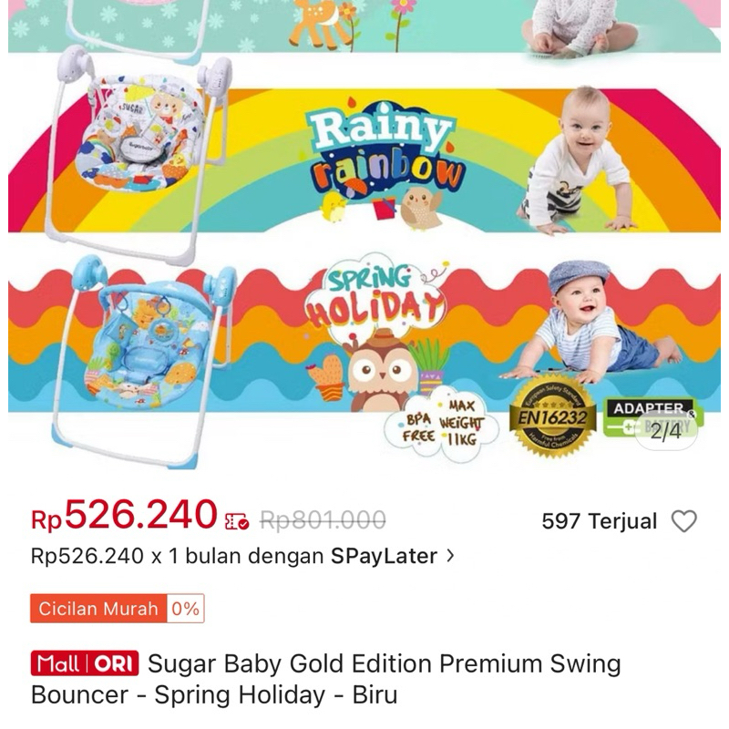 [PRELOVED] Sugar Baby Premium Swing Bouncer Rainy Rainbow