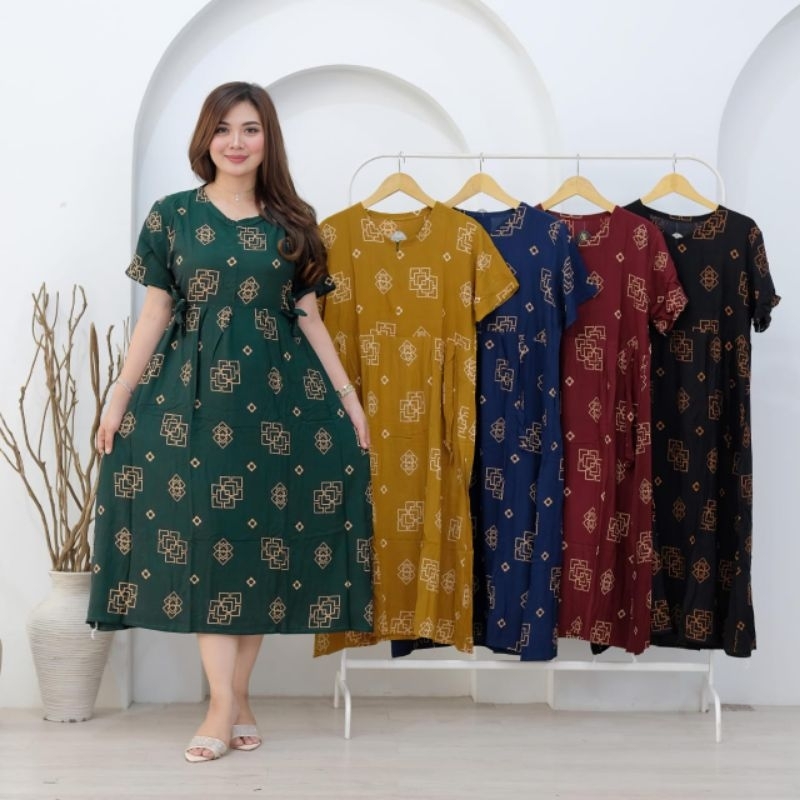 Daster lengan pendek model Chibi tali samping kanan kiri bahan Rayon Santung