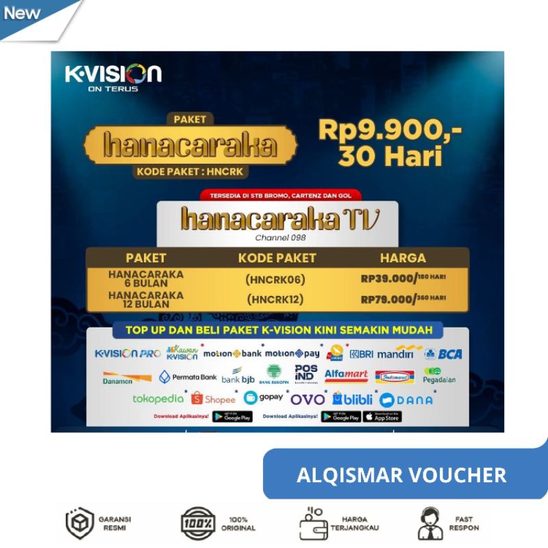 TV VOUCHER Paket Hanacaraka K Vision 1Bulan 6Bulan 12Bulan NEW!!