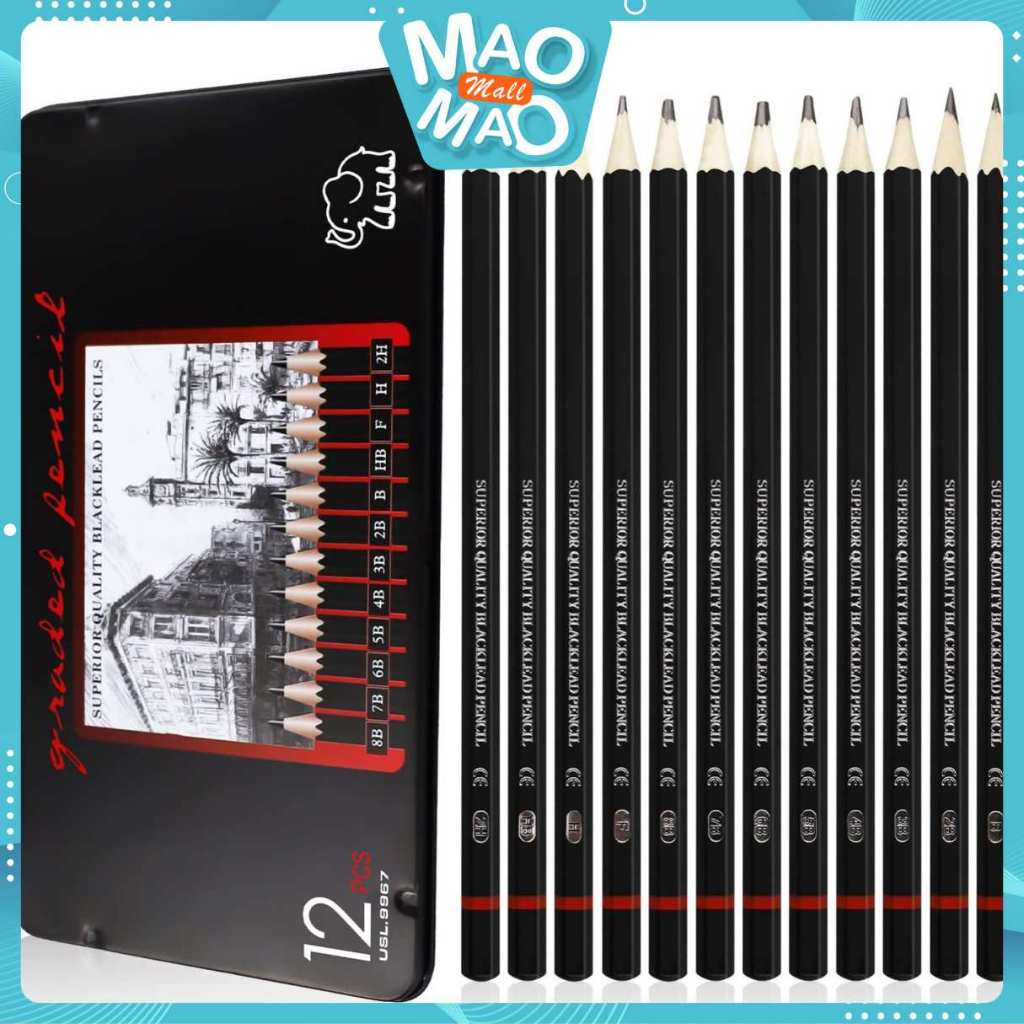 

MAOMAO 12 pcs Pensil Gambar Sketsa Set Lengkap 2H H F B HB 2B 3B 4B 5B 6B 7B 8B Charcoal Pencils Set Perlengkapan Lukis
