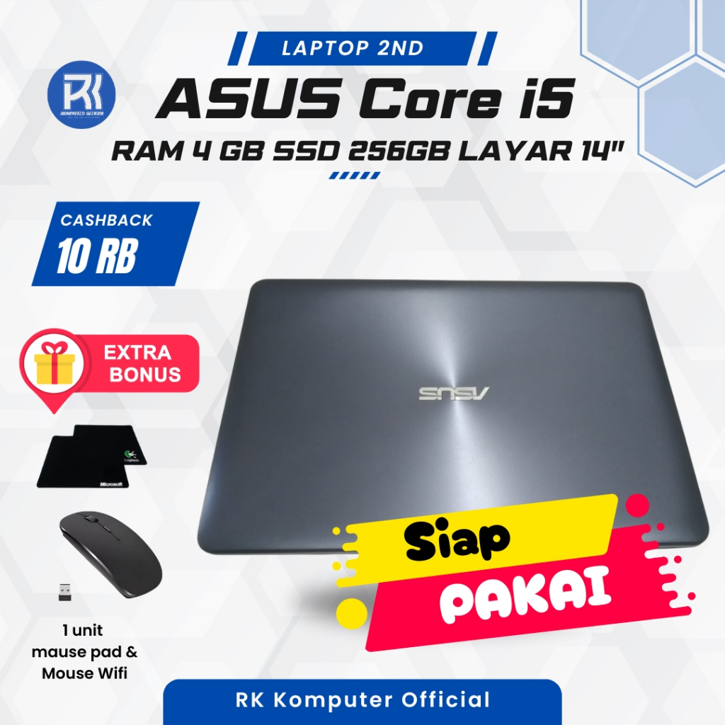 Laptop Second Asus A442UR Core i5 Gen 8 | RAM 4GB | SSD256GB | VGA 2GB Siap Pakai