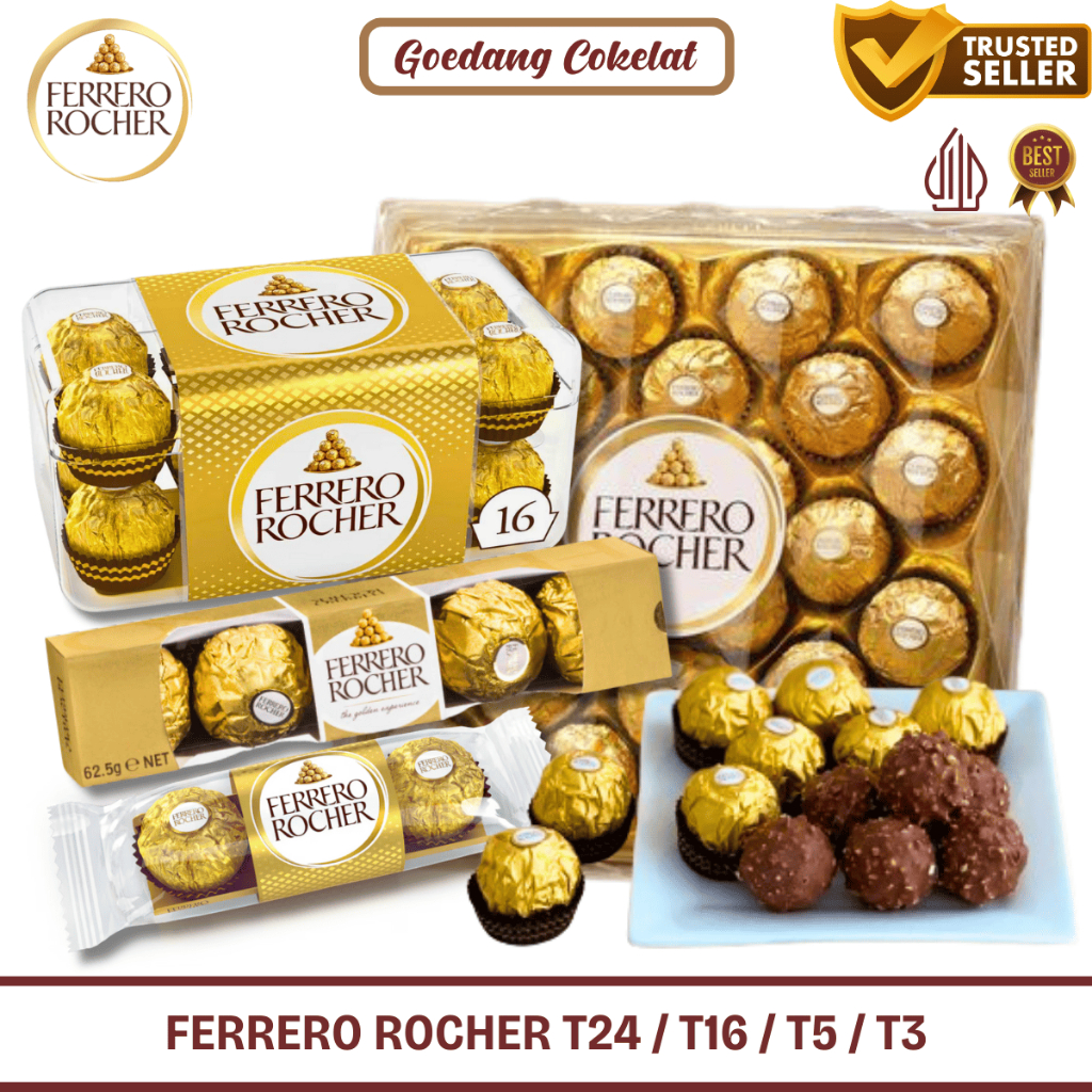 

Ferrero Rocher Chocolate T16 T5 T3 | Halal Cokelat Coklat Ferero Rocher isi 16 / 5 / 3 pcs