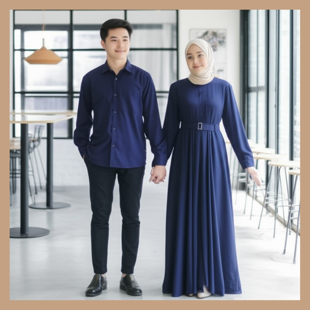 GAMIS COUPLE PASANGAN SUAMI ISTRI HARMONIS WARNA BIRU DONGKER TERBARU BY SAUDAGAR BAJU MUSLIM