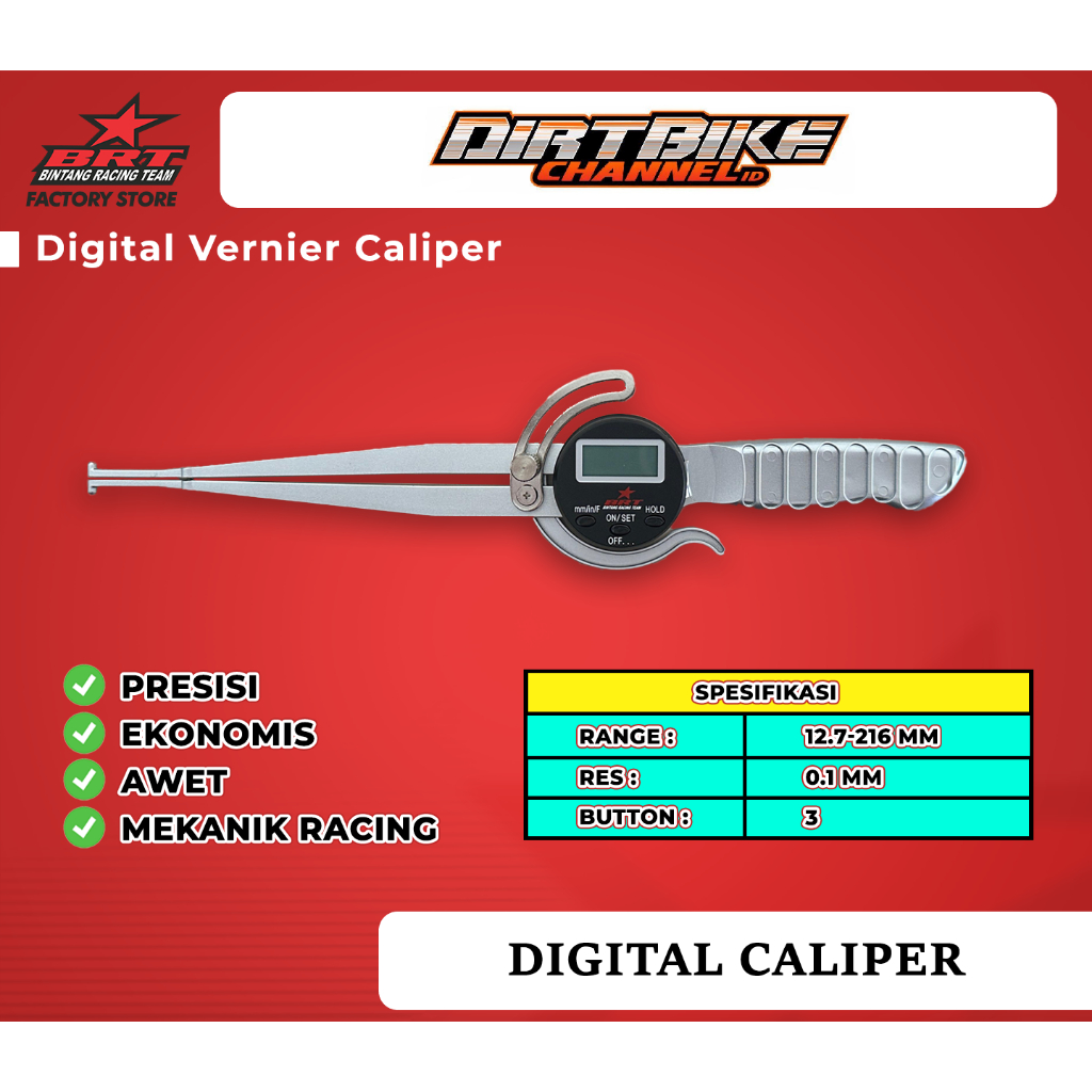 DIGITAL CALIPER BRT Kaliper Jangka Bubut Stelan Dalam Ukur Diameter Porting 12.7 - 216 mm