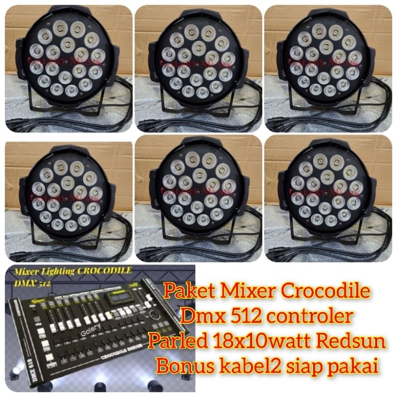 Ay00 Paket Lampu Lighting Panggung Parled 18x10w:6bh Mrek RedsunMixer Lighting DMX 512 Crocodile