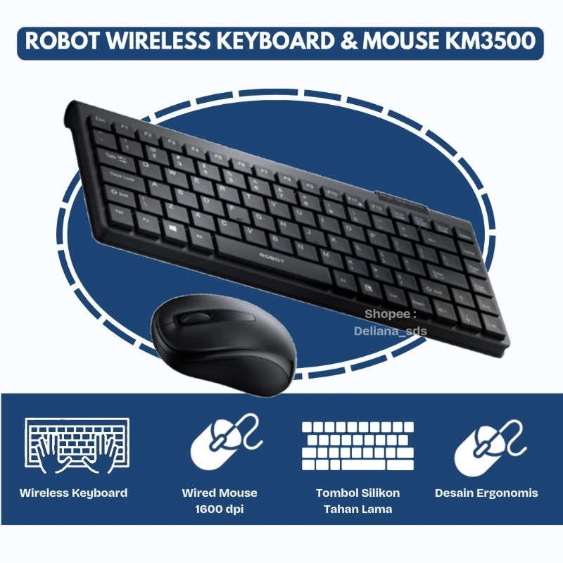 Wireless Keyboard dan Mouse Robot KM3500 Garansi Resmi 1 Tahun Wireless Keyboard Robot Wireless Mous