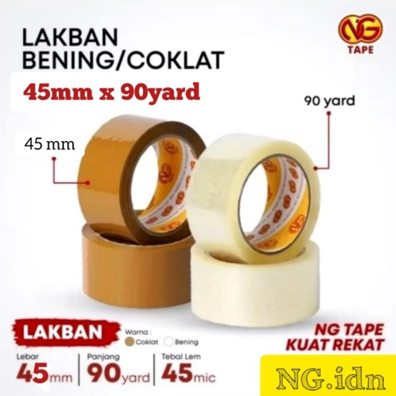 

[NG TAPE] - Lakban 45 mm 90 yard 45 Micron - Lakban Bening & Coklat