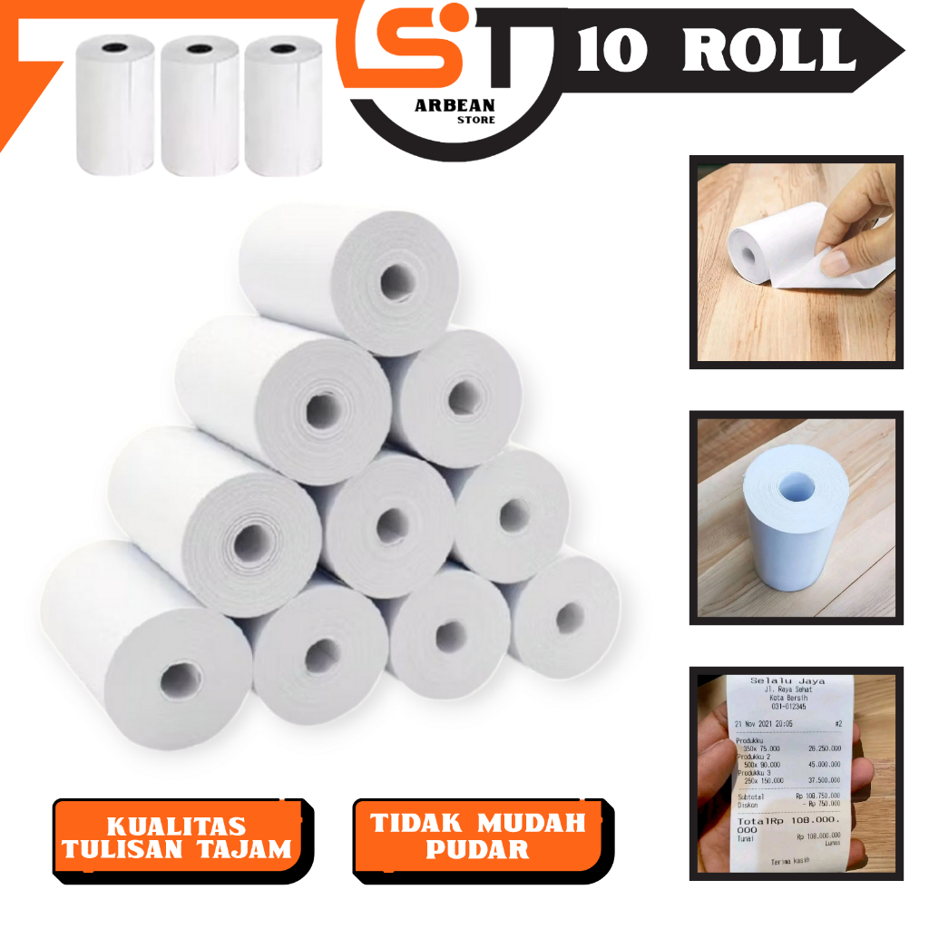 

10ROLL Kertas Thermal Paper Struk Kasir Rol 57X30 58X30 Termal EDC Printer Mini Bluetooth L369
