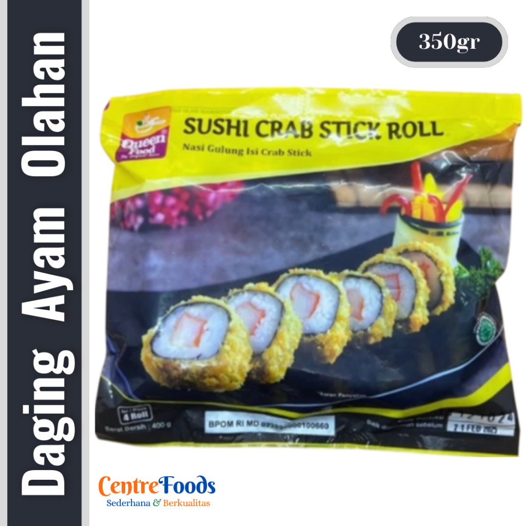 

Nasi Gulung Isi Crab Stick - Sushi Crab Stick Roll QUEEN FOOD | Isi 4 Pcs - 400gr [ Harga Per BKS ]
