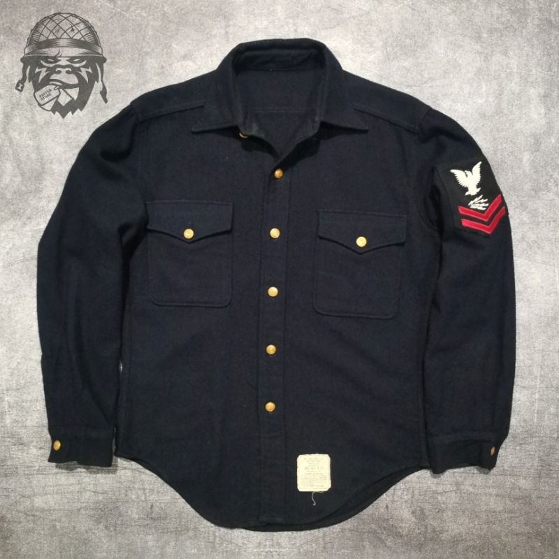 𝐕𝐢𝐧𝐭𝐚𝐠𝐞 𝐔𝐒. 𝐍𝐀𝐕𝐘 𝐰𝐨𝐨𝐥 𝐬𝐡𝐢𝐫𝐭 70s / us.navy shirt military / USN shirt / bukan A2 deck jacket / bukan 