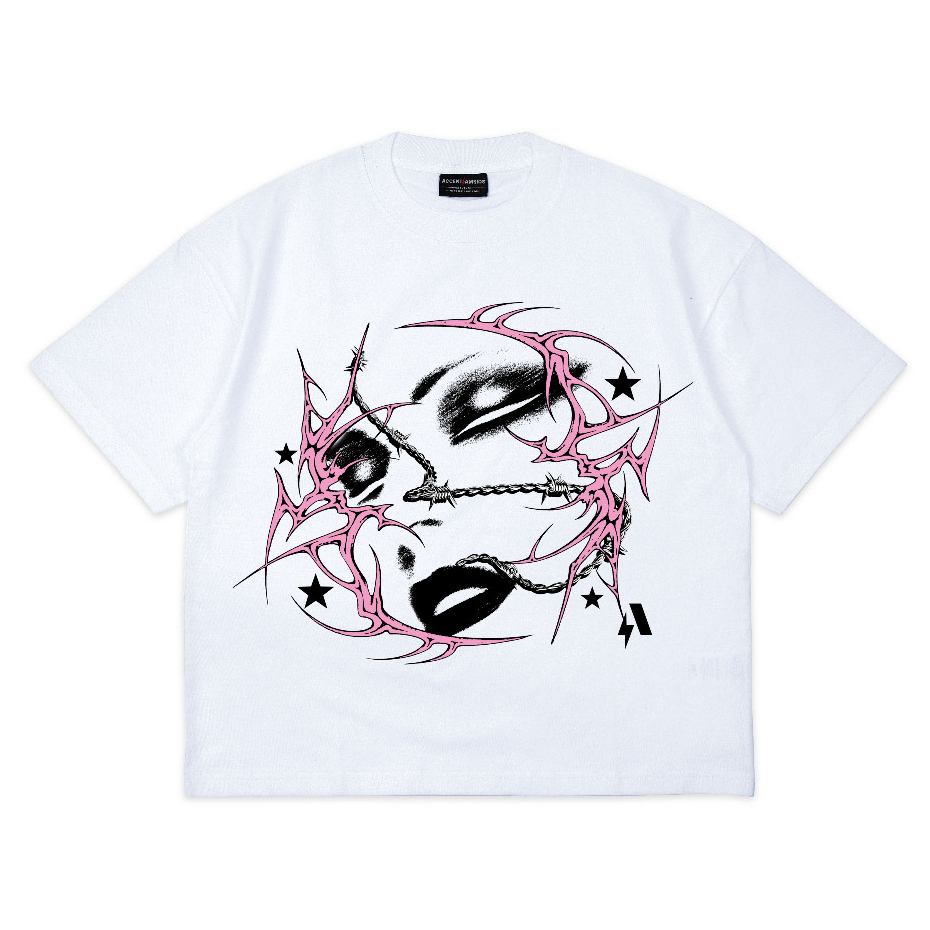 AccentAmbios Boxy Oversized Tshirt Girl Chain White Unisex - Cotton Combed 20s
