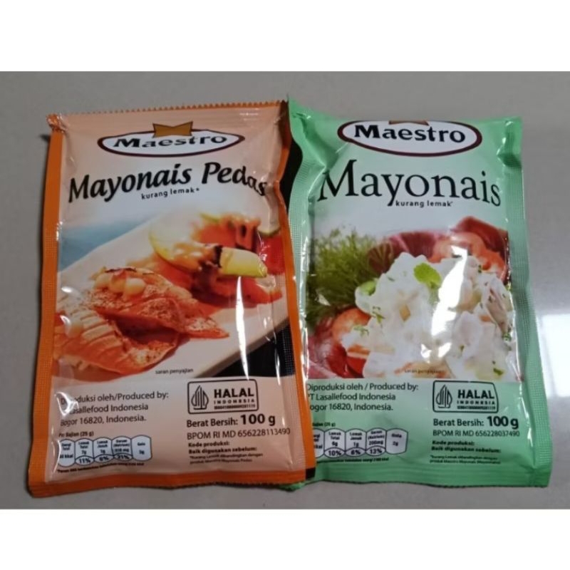 

saus sauce mayonaise mayonnaise mayonais mayones Maestro kemasan 100 gr rasa original dan pedas