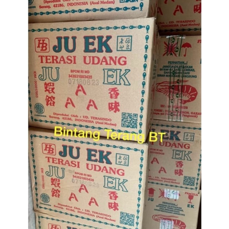 

Terasi Udang Juek JU EK Cap AAA 1 Dus Karton isi 80 pcs / Trasi Asli Medan No 1 Juek Besar per Dus isi 80 roll x 135 gr