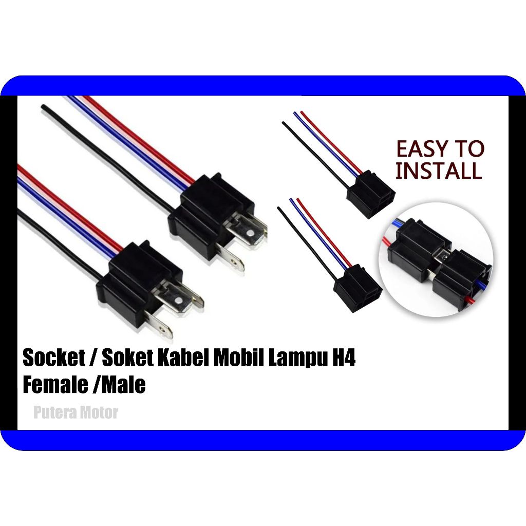 Socket / Soket Kabel Mobil Lampu H4 female /male