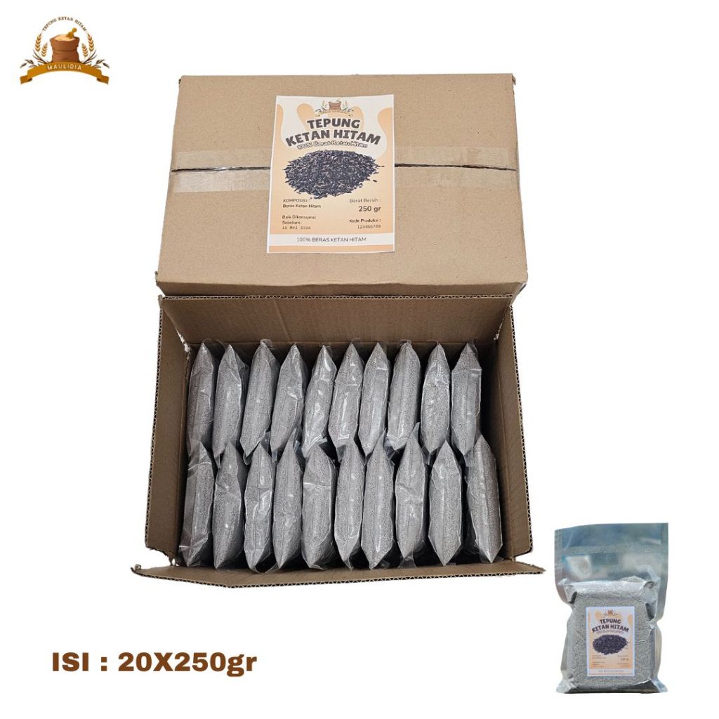 

Tepung ketan hitam 1 dus isi 20 X 250gr kemasan vacuum