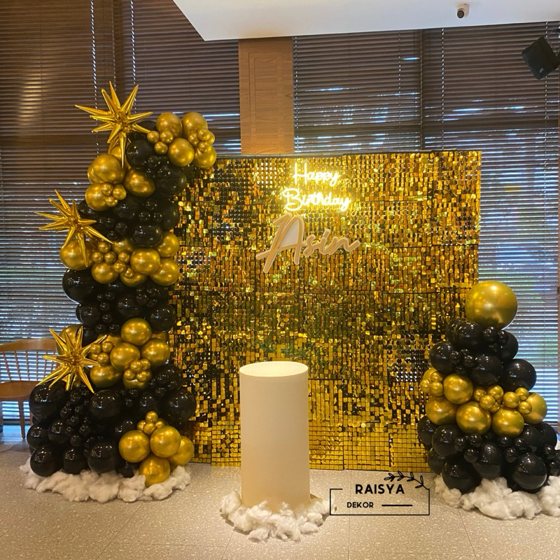 Dekorasi Ulang tahun Backdrop Sequin Gold + jasa pasang