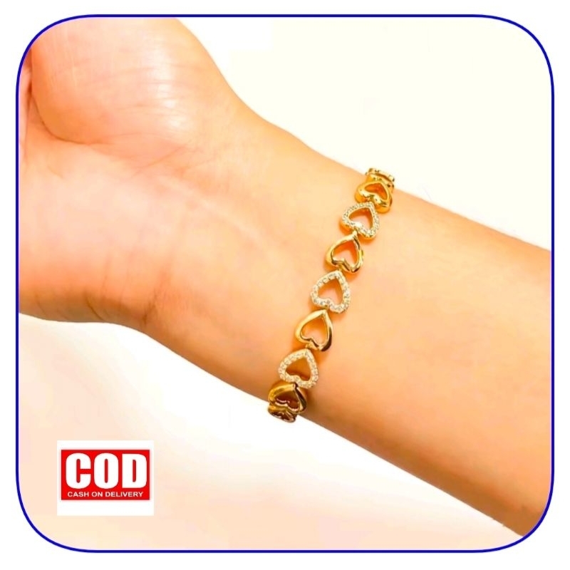 Gelang Titanium Wanita Anti Karat Asli Original Rantai Love Permata Terbaru Perhiasan Lapis Emas 24k