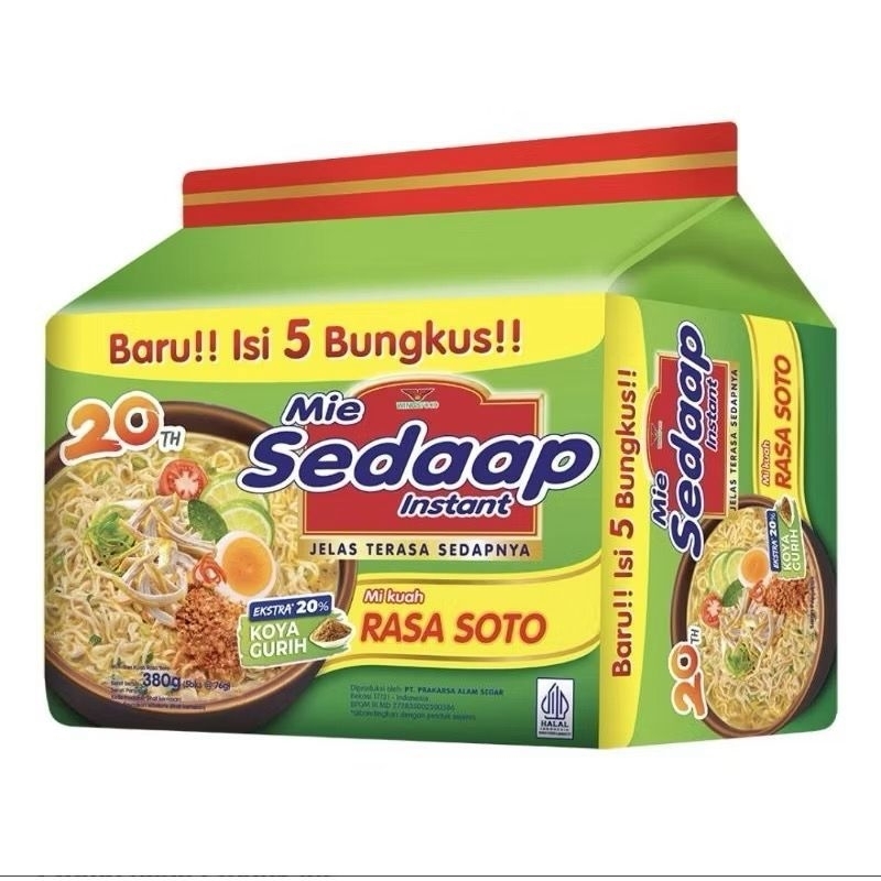 

Sedaap Mie Kuah Rasa Soto Isi 5 Pack x 90gr - Mie Instan Kuah Gurih, Aroma Kaldu Soto Autentik