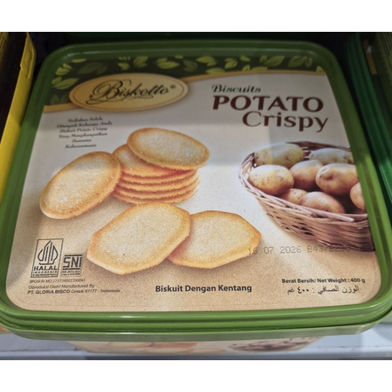 

Biskuit Dengan Kentang BISKOTTO Biscuits Potato Crispy 400g Plastik - HK. (Can Use Vegan / Dapat Untuk Vegetarian).