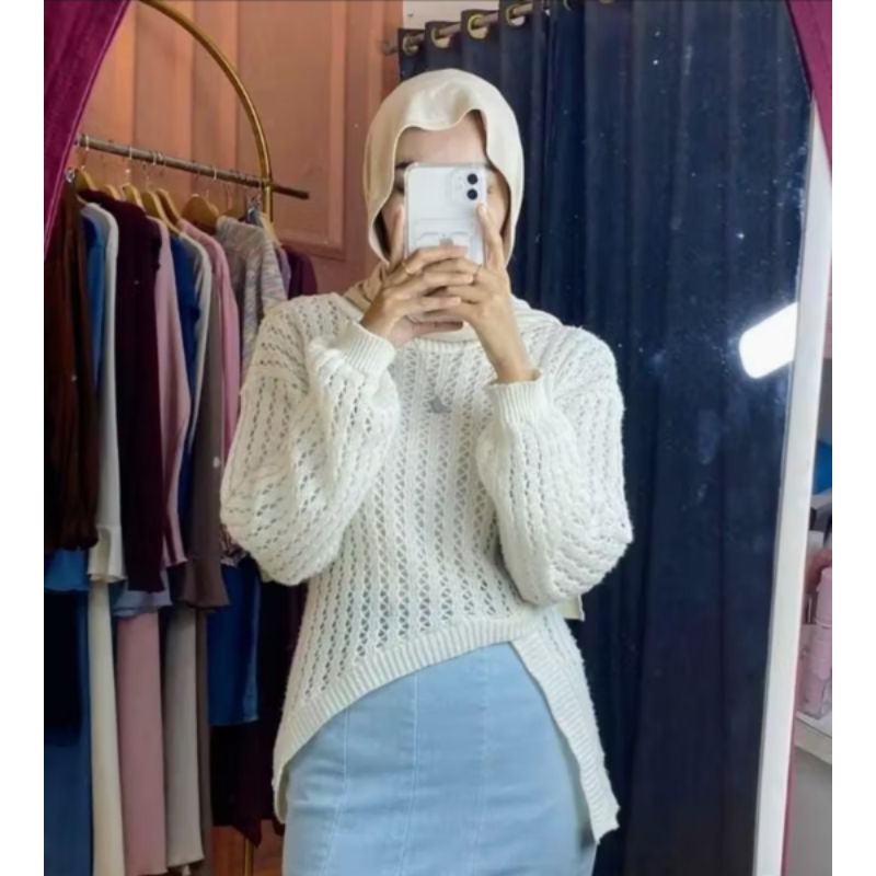 DISKON OUTER RAJUT JARING TALI ATASAN WANITA LENGAN PANJANG PREMIUM