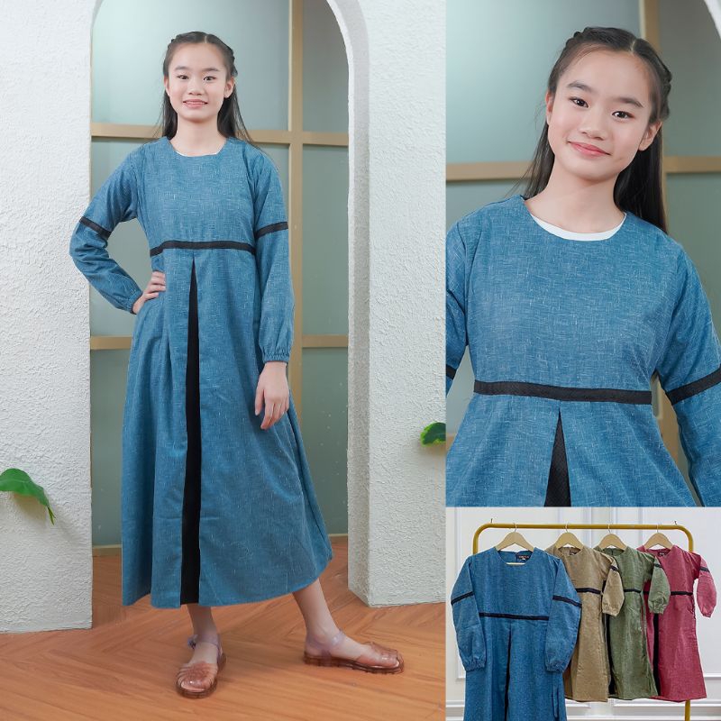 Termurah Gamis Anak Perempuan, Gamis Warna, Gamis Syar'i, Gamis Denim bahan lembut