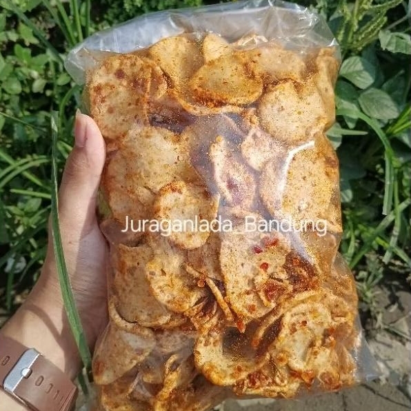 

Keripik Basreng 500gram Bumbu Pedas Cikruh Daun Jeruk