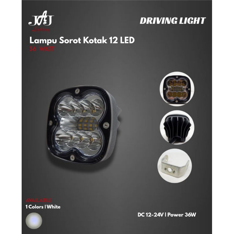 Lampu Sorot Kotak | 12 LED | 36W | Nyebar | Lampu Sorot Motor Mobil Truk Bus