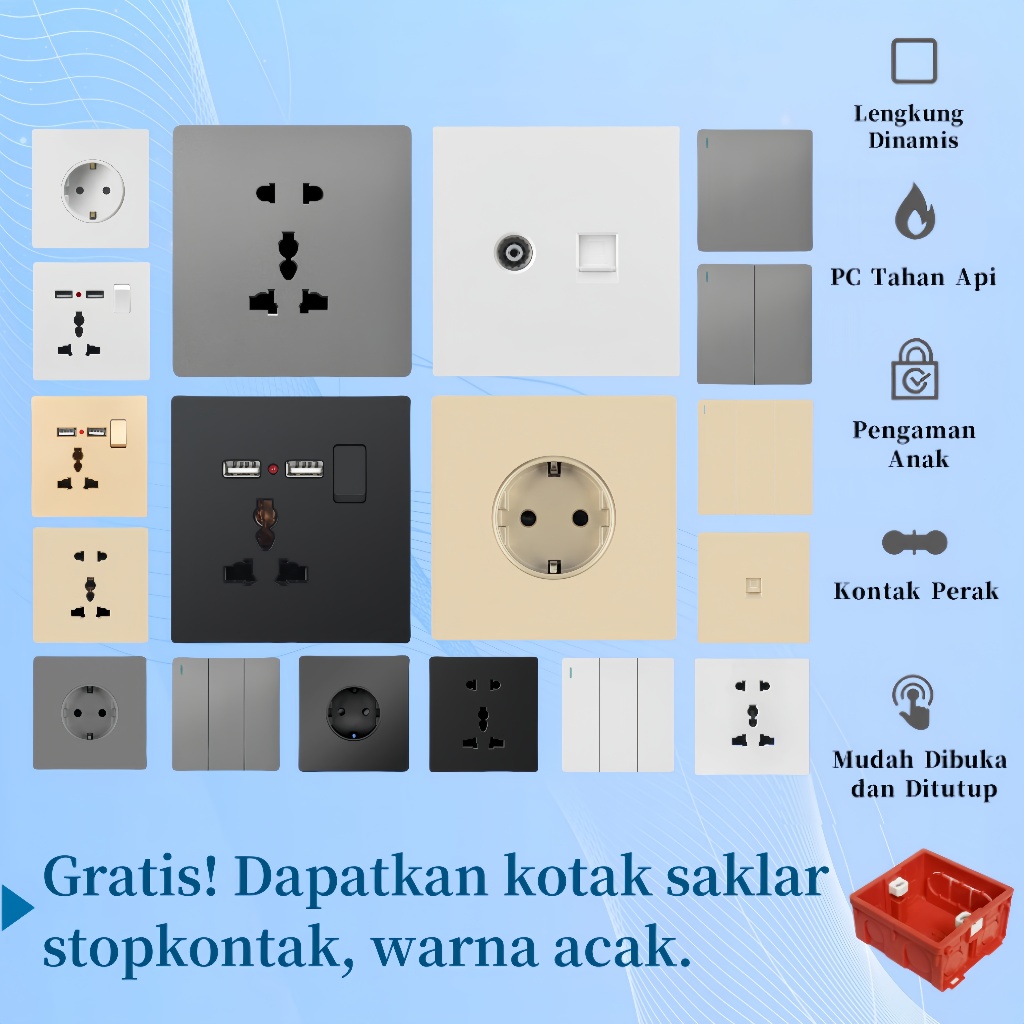 Saklar dinding tempel/saklar lampu/Saklar dinding rumah/GRATIS Kotak Stop Kontak Ekstra Tebal
