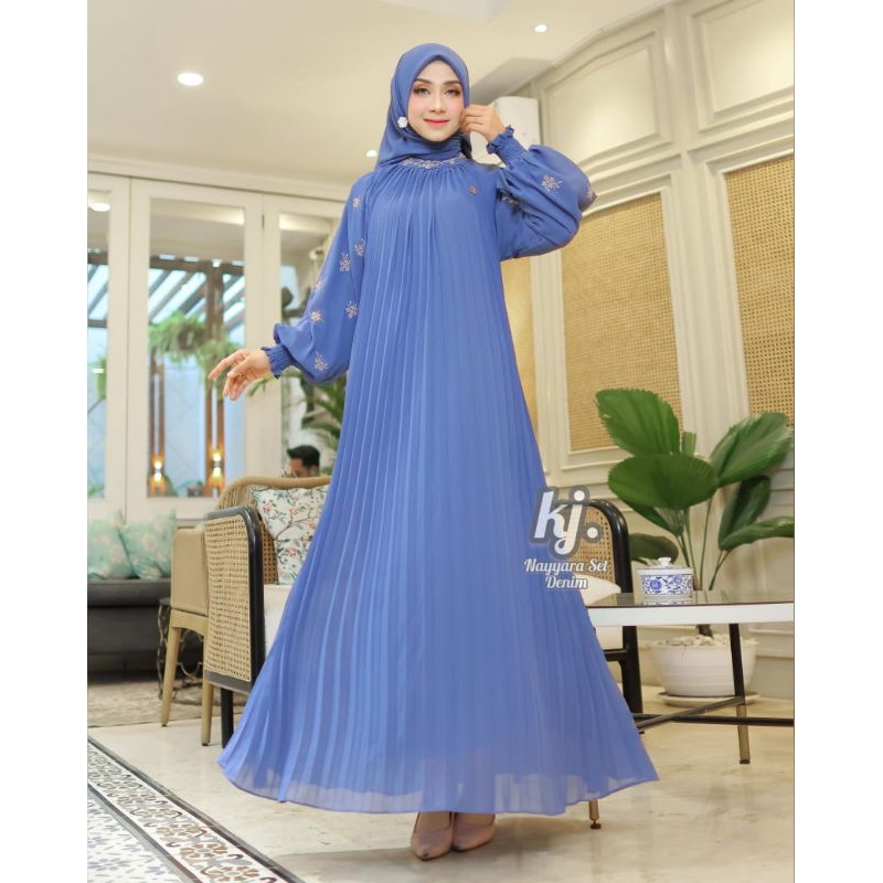 Gamis Nayyara Set Bahan Ceruty Babydoll Premium Baju Wanita Muslim Pesta Kondangan Lebaran