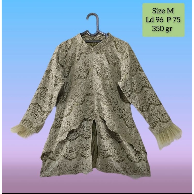 like new atasan kebaya brukat hijau sage size M