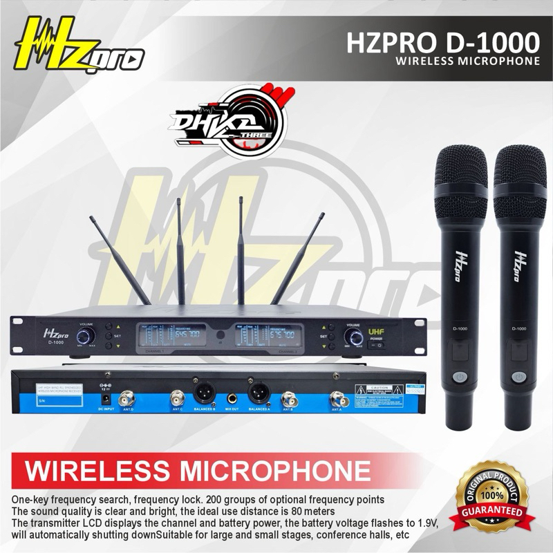 MIC WIRELLES HZPRO D1000 2 MIC 4 ANTENA / Mic Wirelles Hzpro D1000 4 antena 2 mic / Mic wirelles Hzp