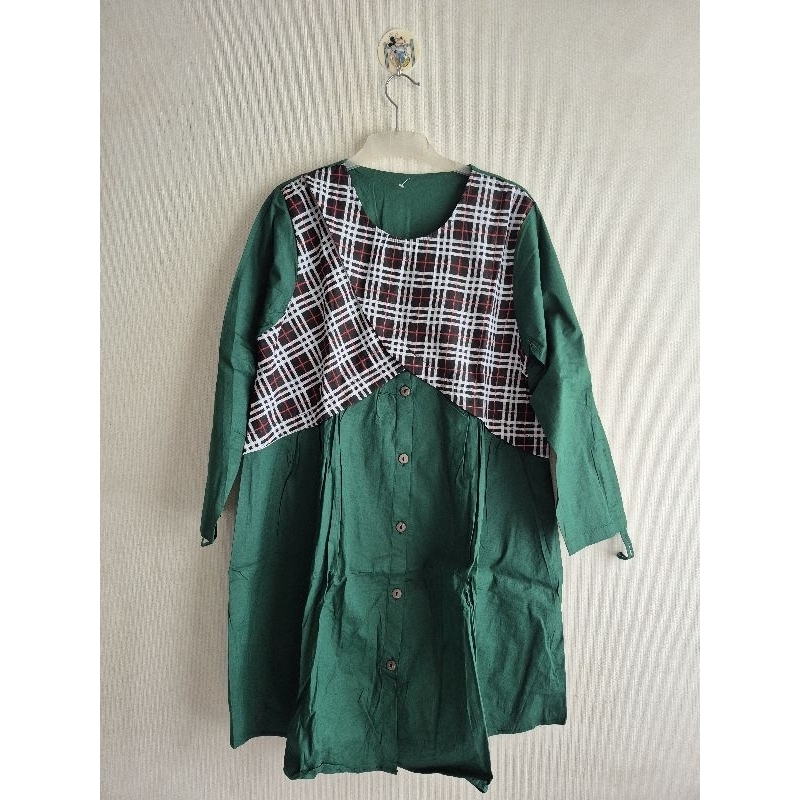 Tunik Katun Motif Kotak Kombinasi - Warna Hijau