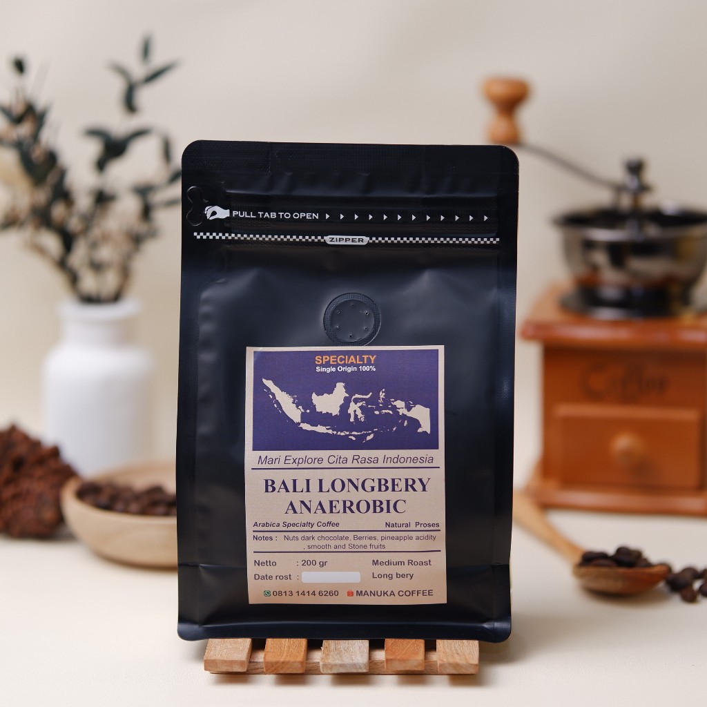 

Kopi Arabika Bali Longberry Anaerobic 200g - Biji / Bubuk Kopi Manuka Coffee Roasted Beans