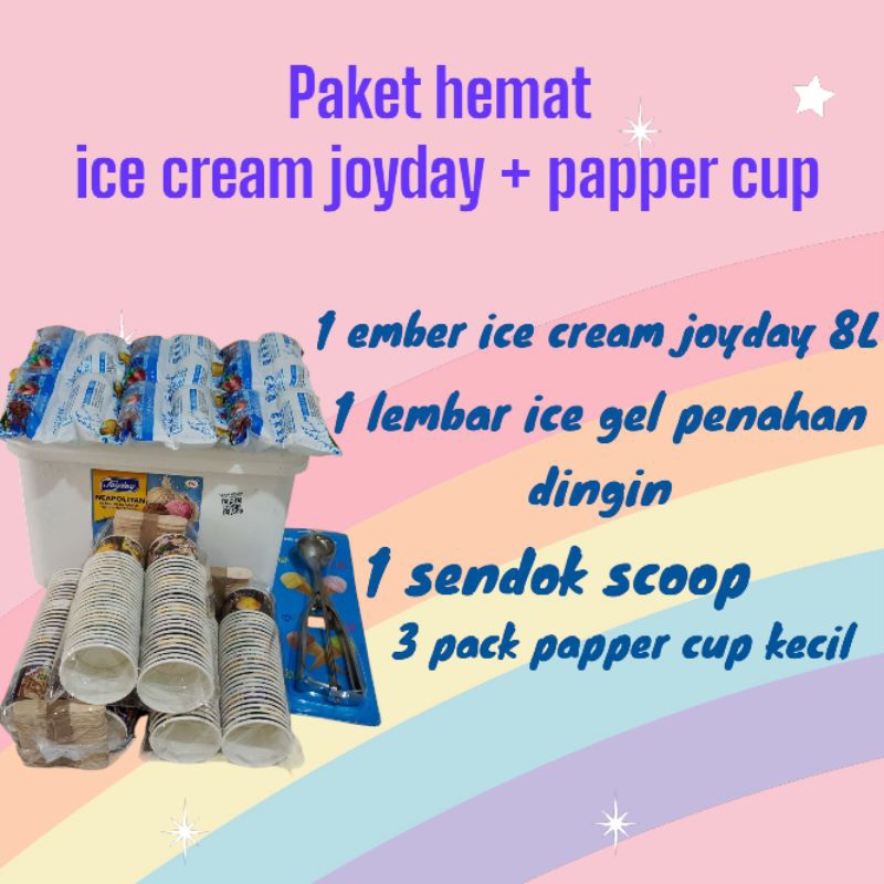 

paket hemat ice cream joyday 8L + papper cup/paket ulang tahun/paket ice cream/paket ice cream arisan/ice cream joyday neopolitan/eskrim3in1/ice cream 8liter/ice cream murah bekasi /
