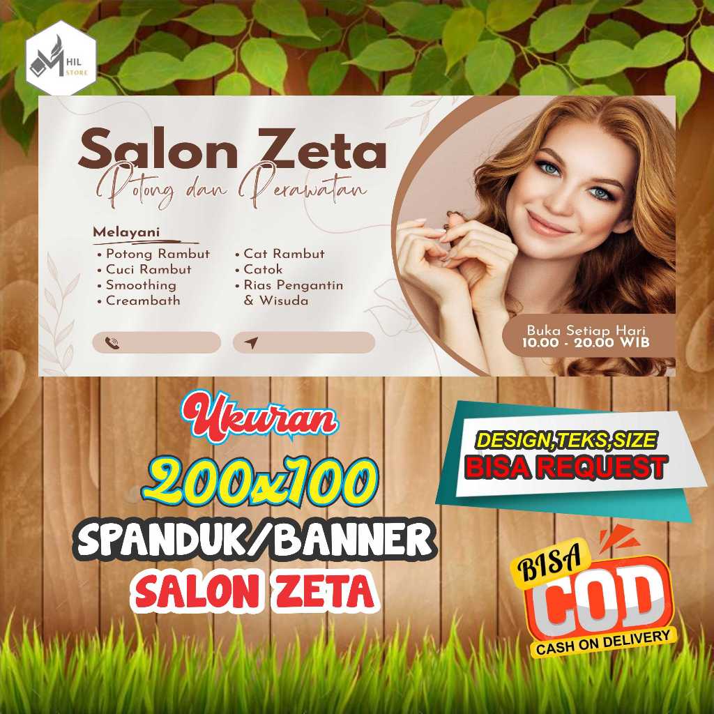 Spanduk Banner Size 200x100 Cm SALON ZETA Free Custom Design Dan Ukuran