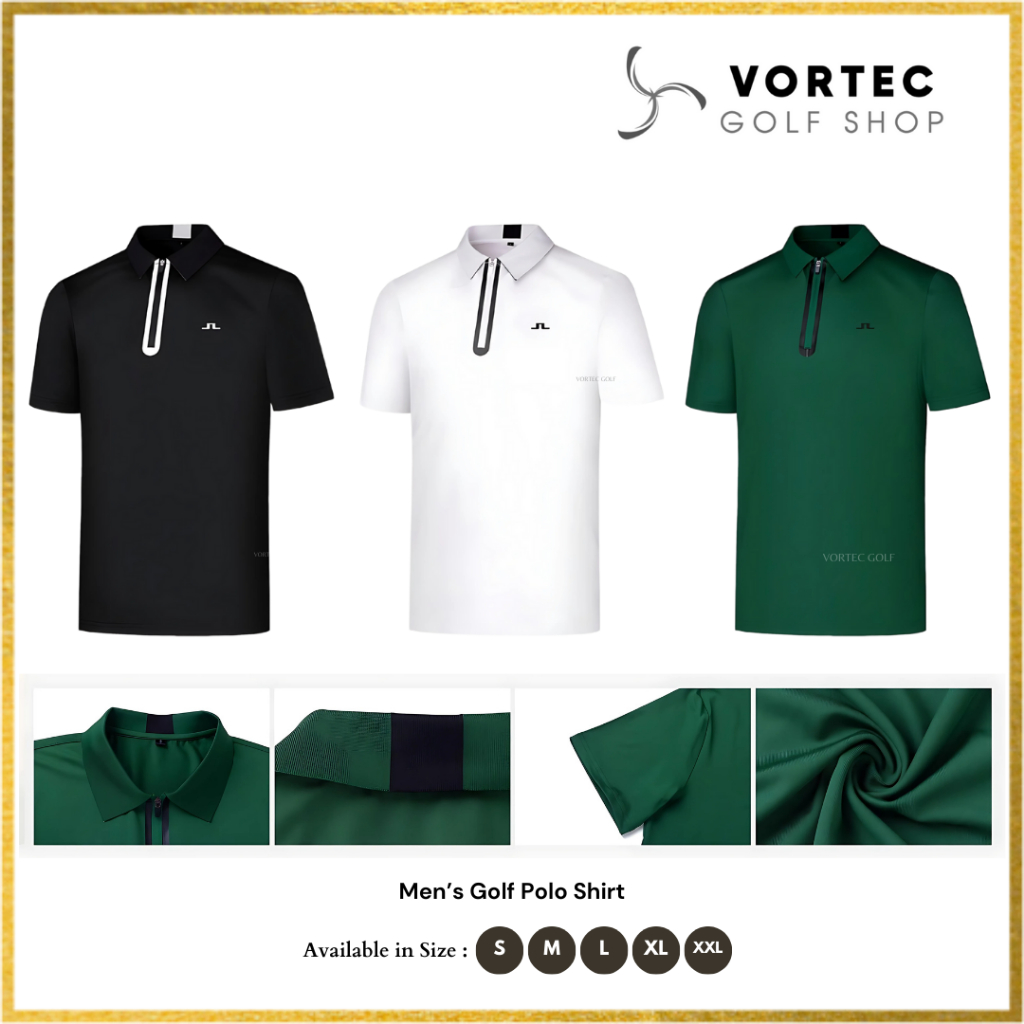 JL Men Golf Shirt Zipper - Kaos Olahraga Golf Tennis Lari Paddle - Polyester DryFit