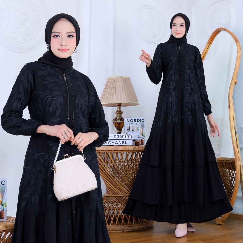 abaya premium terbaru gamis hikmat hitam 55