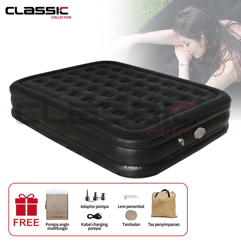 Kasur Angin Double Hitam/Tidur Kasur Angin Pompa Tiup Double Air Bed / Kasur Angin Termasuk Bantal K