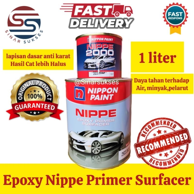 Cat Dasar Epoxy Nippe Primer Surfacer 1 liter + Hardener Grey/ Abu-abu/ Epoxy Nippe Nippon Paint 1 s