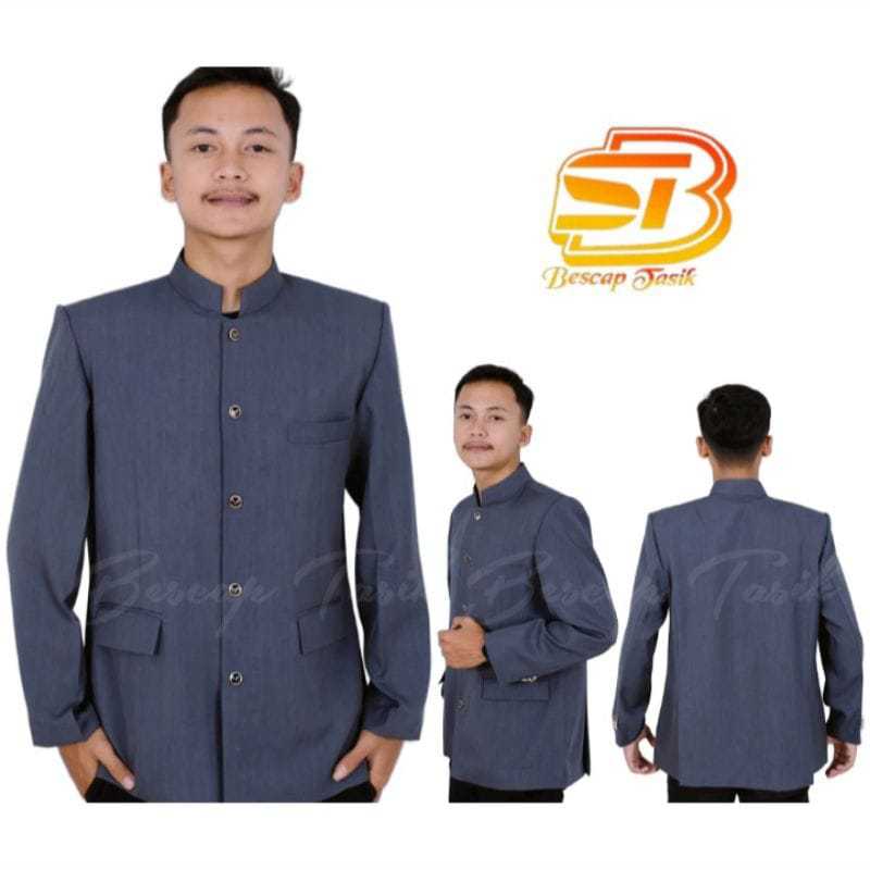 Jas Koko Terbaru Warna Abu Tua Polos Jas Atasan Muslim Pria Jas Koko Bescap Tasik Jas Koko Polosan J