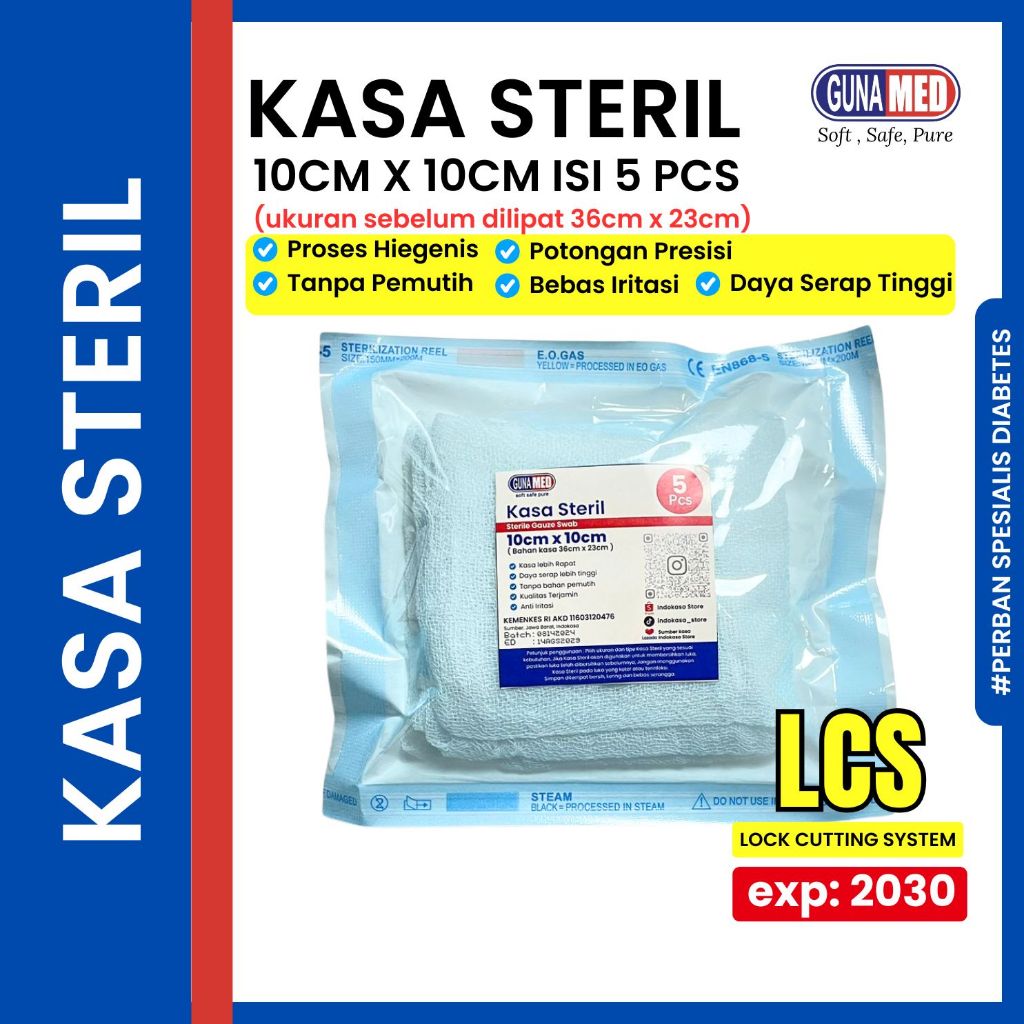 KASA STERIL 10CM X 10CM ISI 5 PCS / POUCH / BAHAN KASA SEBELUM DILIPAT 36CM X 23CM