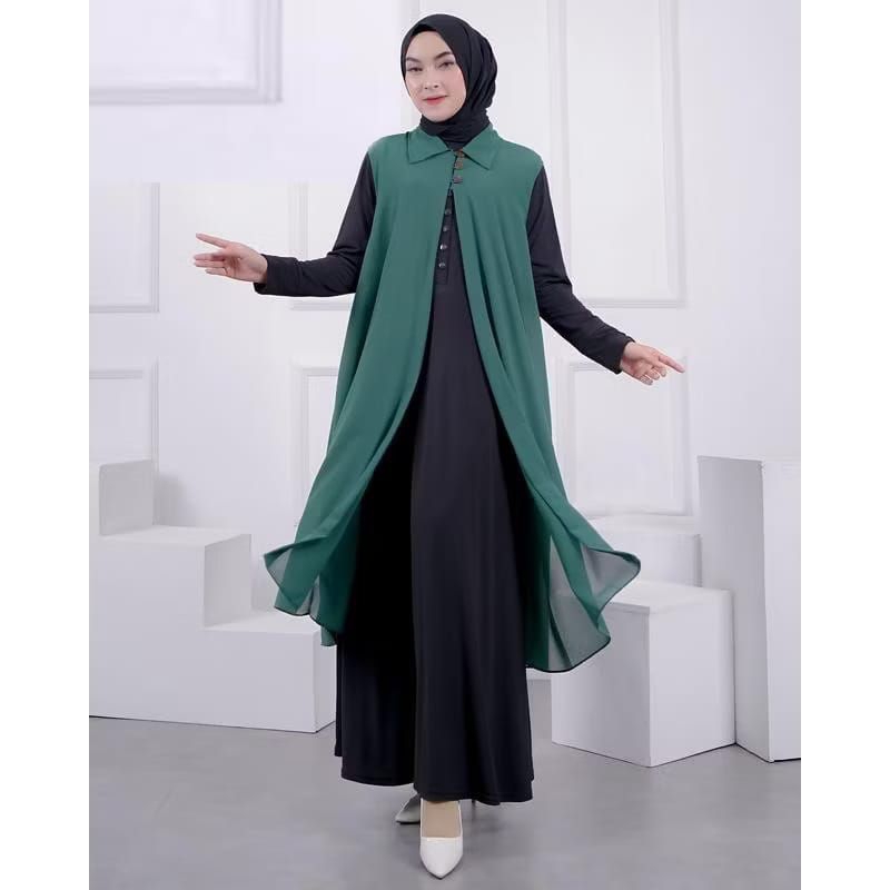 Long outer cardigan wanita dewasa ceruty babydoll / Atasan wanita kekinian kancing busui tanpa lenga