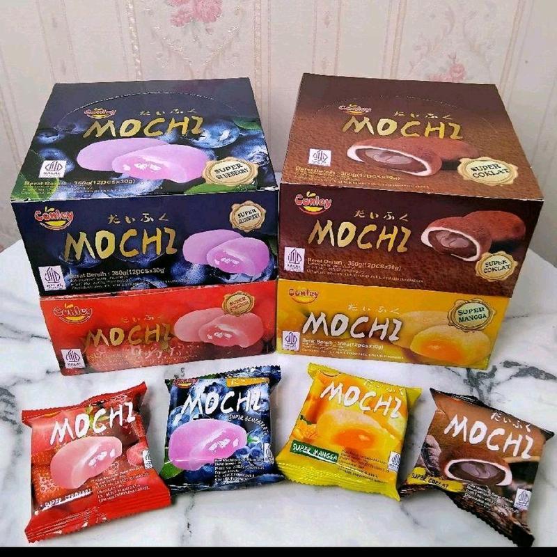 KUE MOCHI CONLEY KHAS JEPANG CEMILAN ANAK SNACK MOCI KENYAK LEMBUT ENAK RASA COKLAT STROBERI MANGGA 