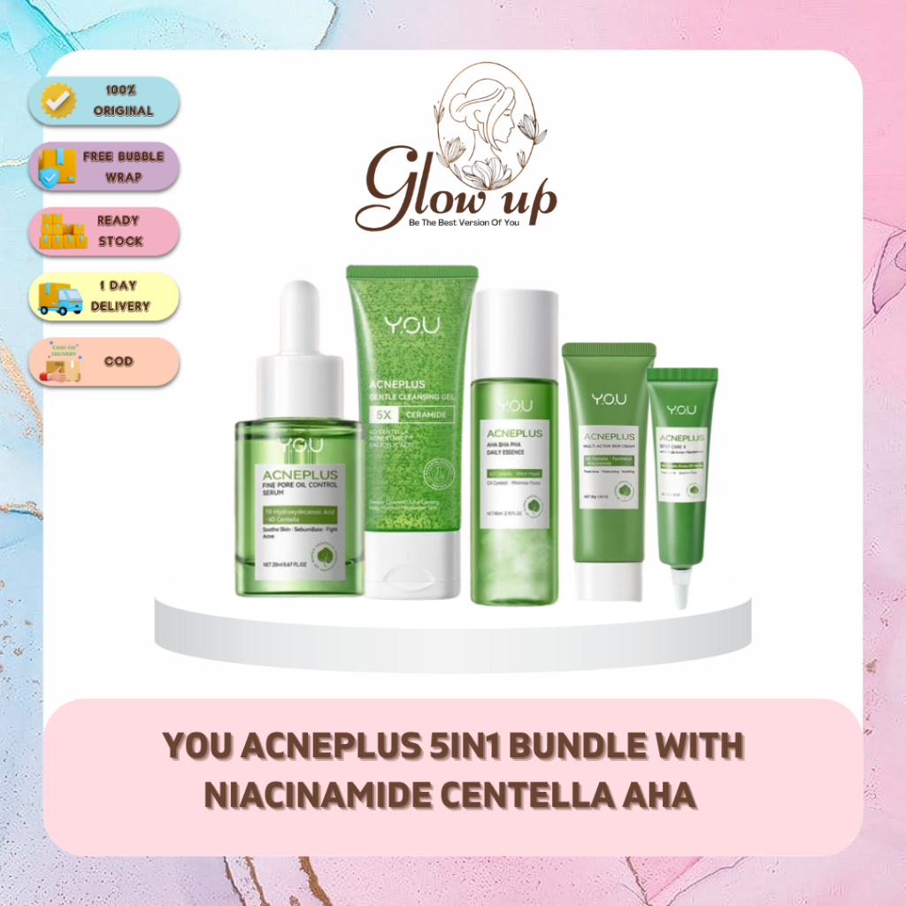 YOU AcnePlus 5-in-1 Bundle with Niacinamide Centella AHA Paket Acne Atasi Jerawat Paket Skincare