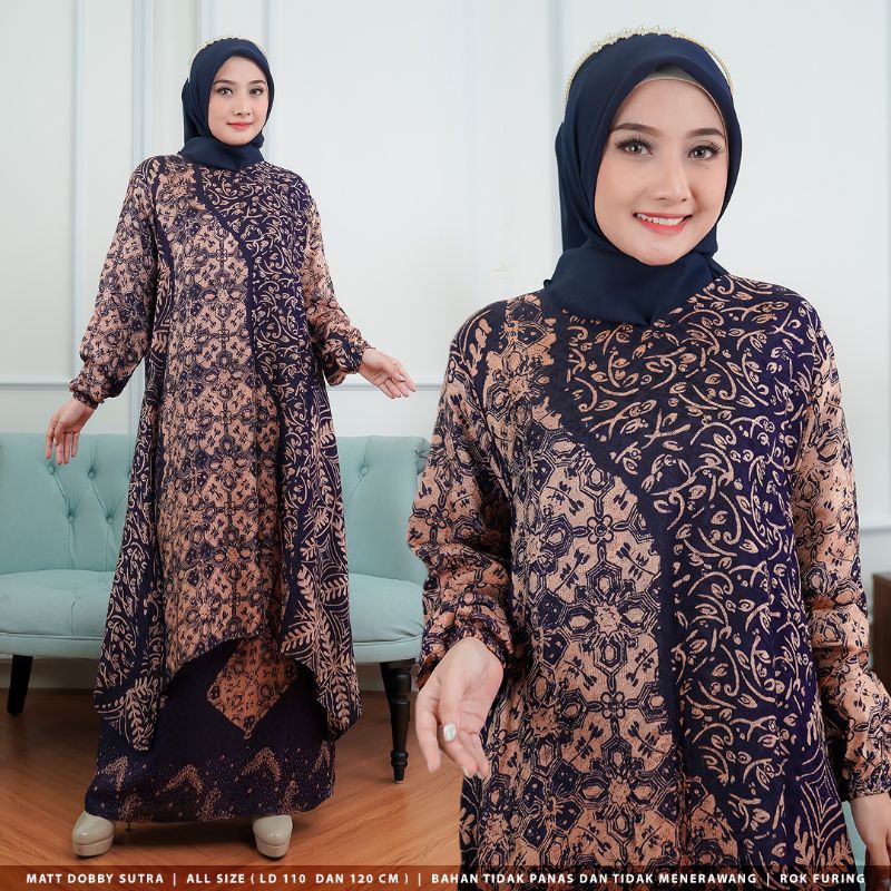 OUTFITKU - Baju kondangan wanita kekinian Gamis kondangan simple elegan Stelan Wanita Kekinian Batik